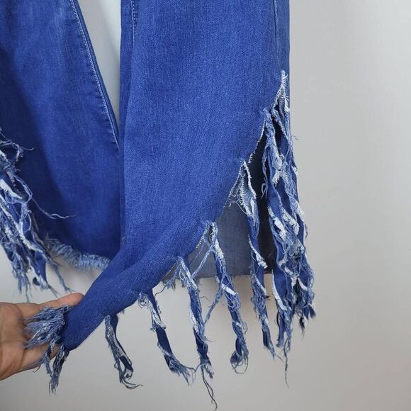 JC & JQ Estilo Womens XL High Rise Jeans Flare Distressed Fringe Frayed Stretch - Picture 3 of 7